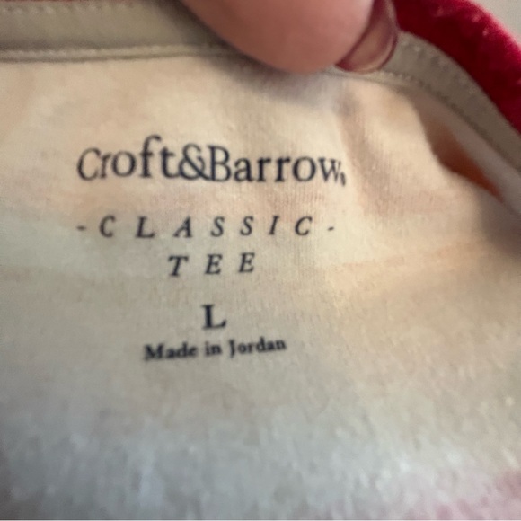 Croft & Barrow red white yellow orange striped tee 100% cotton soft Size L - Picture 5 of 9